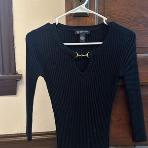 INC International Concepts Black Knit Top with Gold Detail